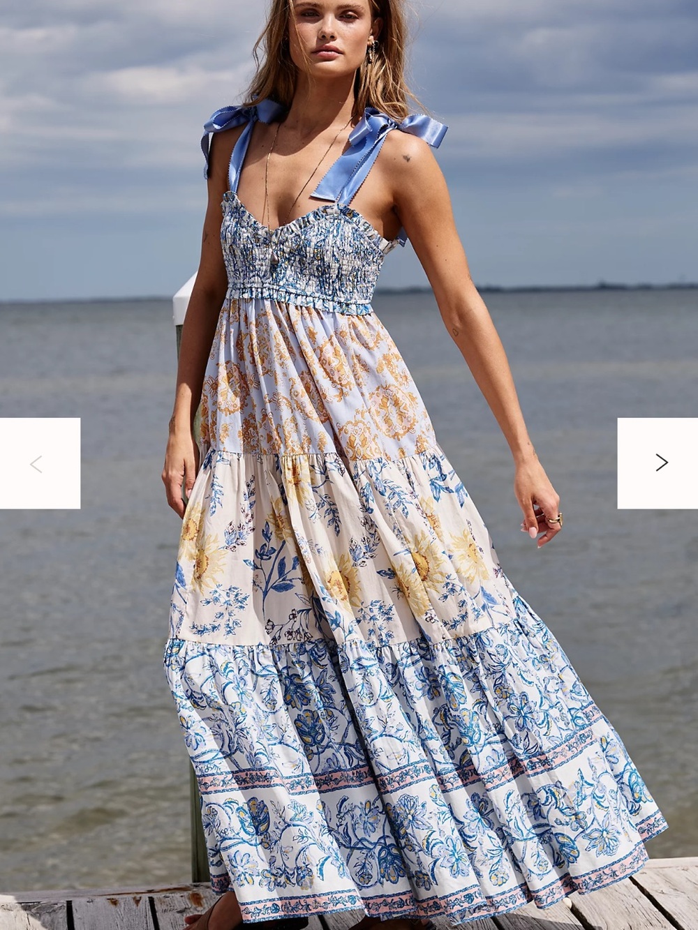 Free People Bluebell Maxi Dress-Floral Tiered Multi - Green, Pink & Yellow - Picture 5 of 6